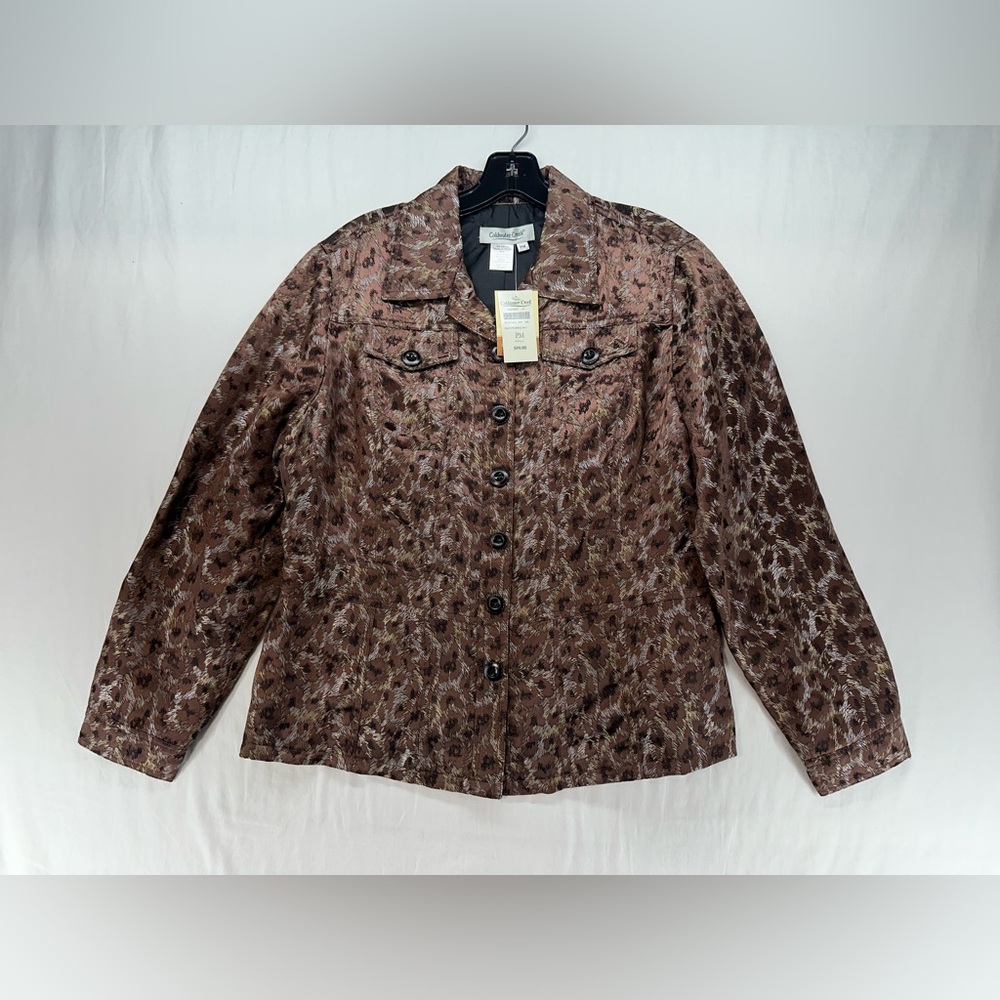 COLDWATER Creek Brown Animal Print Womans Blazer Jacket Short Size Medium Petite